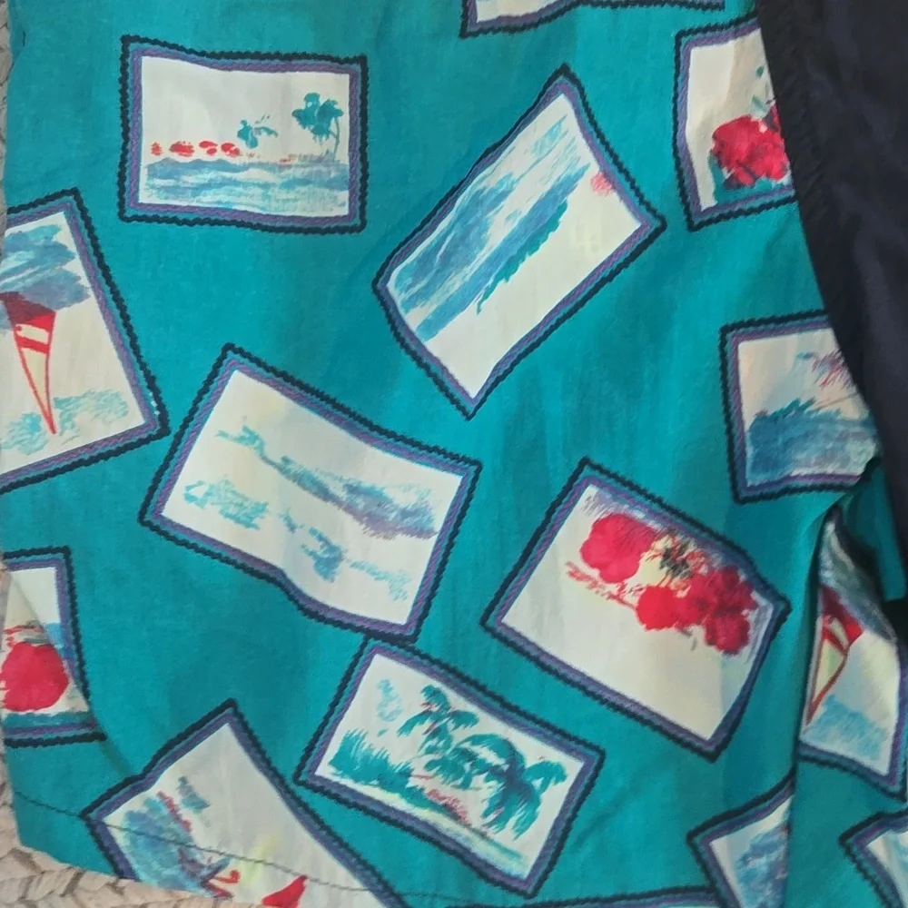 Vintage Mens Sailboat Print Swim Shorts